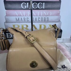 Coach Legacy Beige Leather Shoulder Bag with Brass Hardware